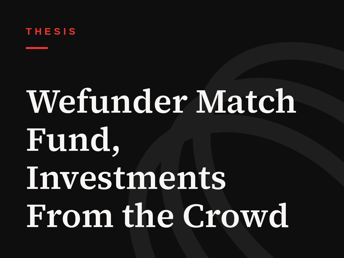 Wefunder Match Fund, Investments From the Crowd